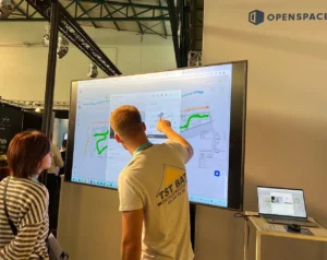 Olivier Vanlandeghem presenting OpenSpace capture data on large screen