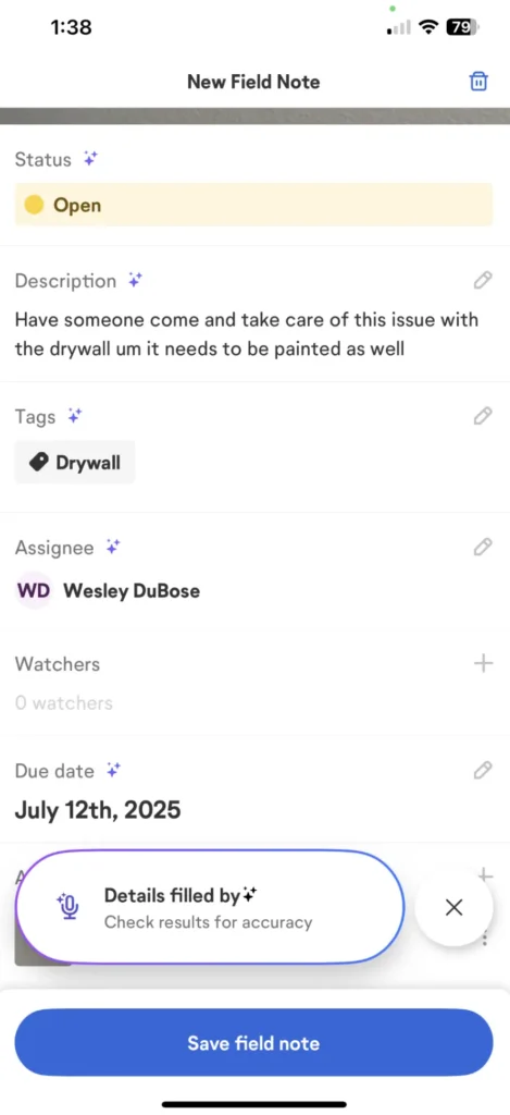 Screenshot of New Field Note
